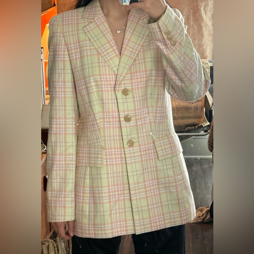 Escada plaid Fran Fine plaid blazer pastel neon EU DE 34 S